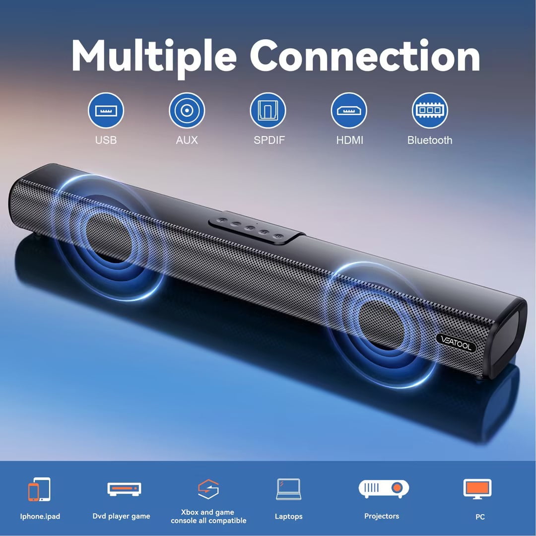 VEAT00L S20L Sound Bars for TV, 3D Surround Sound System TV Sound Bar, 2.1 ch Home Theater Audio with Built-in Subwoofer,50W TV Speakers | HDMI ARC, Bluetooth, Optical, RCA, USB & AUX Wall Mountable
